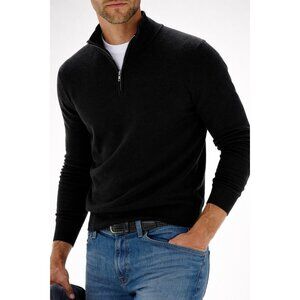 QI Cashmere Men’s Black 1/4 Zip Pullover Sweater 100% Cashmere Size M